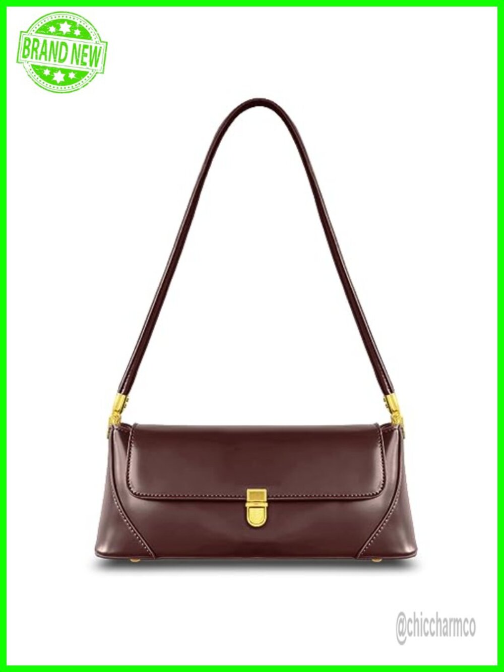 PU Leather Satchel Shoulder Bag with Gold Hardware Buckle Lock